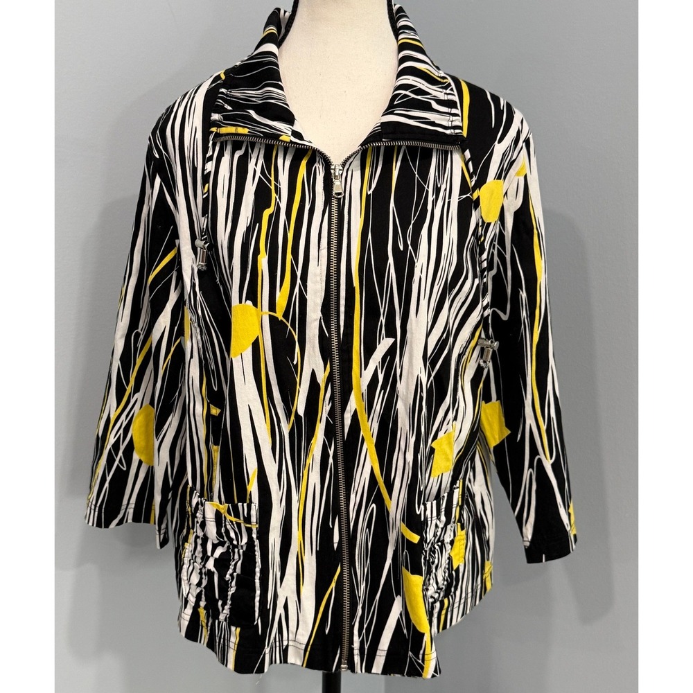 Toni Morgan Womens Size Large Abstract Floral Print Zip Up Jacket Art to Wear